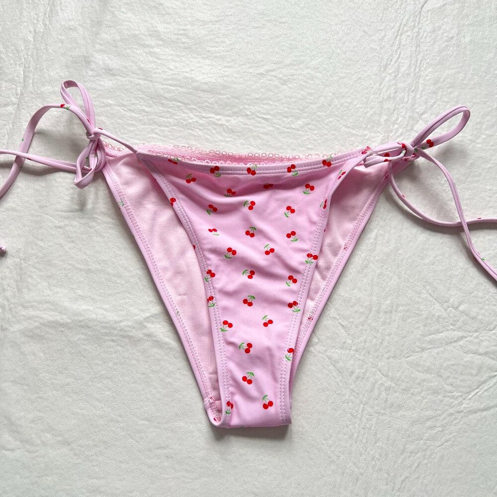 Betty Jade bikini bottoms Large cherry print pink side tie fruit swim cherries